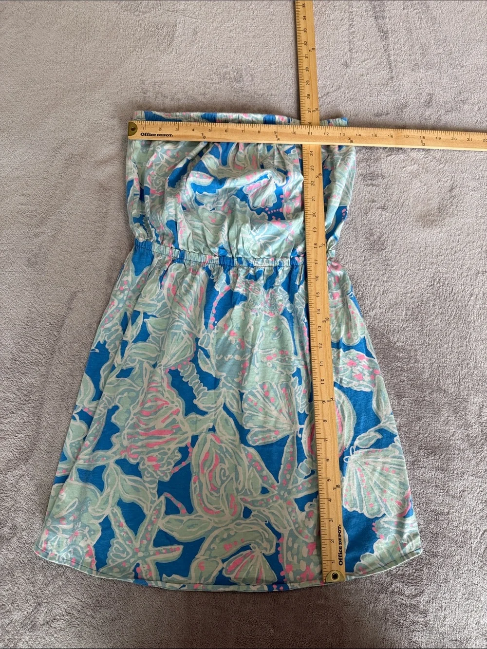 Lily Pulitzer Strapless Floral Print Summer Dress in Blue and Mint - Picture 7 of 8